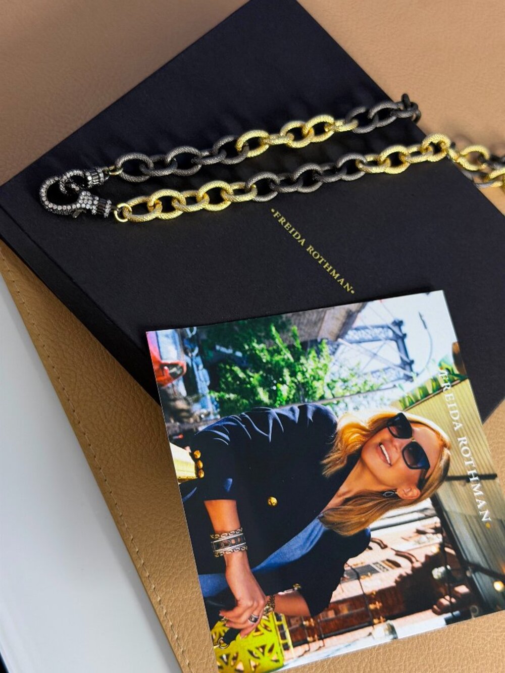 FREIDA ROTHMAN VAULT - Black and Gold - Two-toned Chain Link Necklace with Paves